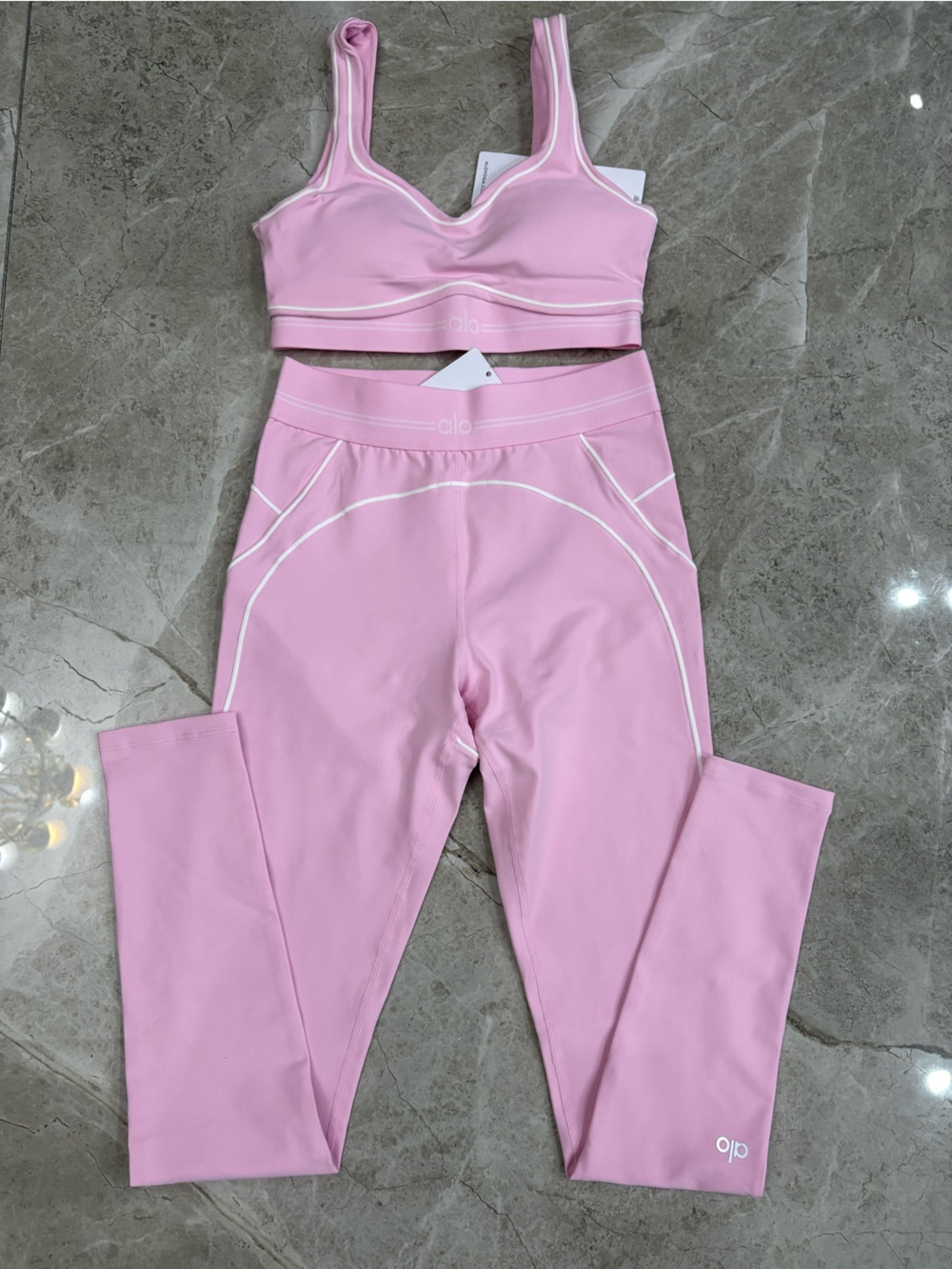 ALO Yoga Pink Sports Bra and Leggings Set